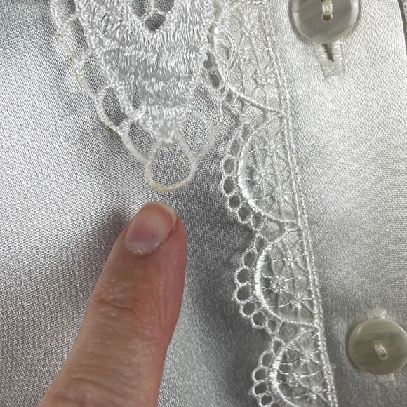 Gunne Sax 70s 80s Ivory Satin Lace Collar Puff Shoulder Blouse 5 - Picture 10 of 14